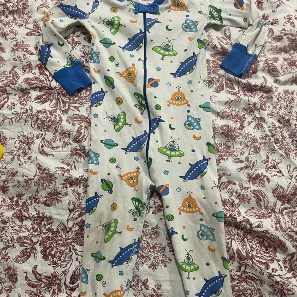 Hanna Andersson Space Print Kids Footie - Blue and Green